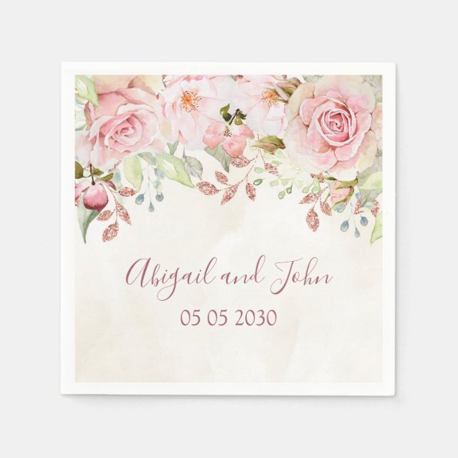 Vintage Pink Floral Spring Wedding Napkin Serviette (Vorderseite)