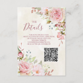 Vintage Pink Floral Wedding QR code Details Insert