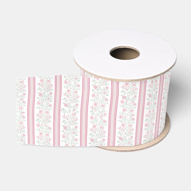 Vintage Pink Floral Wildflowers Coquette  Ripsband (Spule)