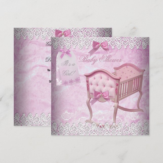 Vintage Pink Girl Baby Duschkabine Einladung (Vorne/Hinten)