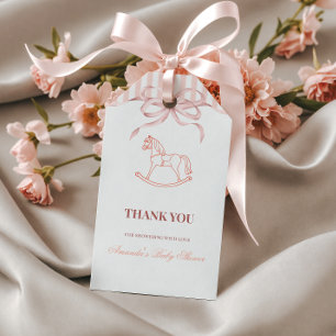 Vintage Pink Mädchen Schaukelpferd Baby Shower Geschenkanhänger