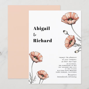 Vintage Pink-Mohnblumen-Wildblumen Blumenhochzeit Einladung