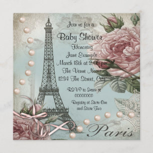 Vintage Pink Paris Baby Shower Invitations