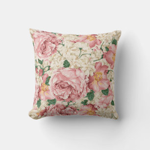 Vintage Pink Peonies und Ivory Hydrangeas Muster Kissen