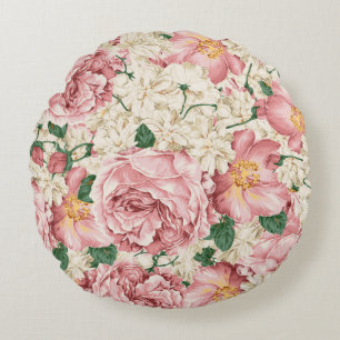 Vintage Pink Peonies und Ivory Hydrangeas Muster Rundes Kissen