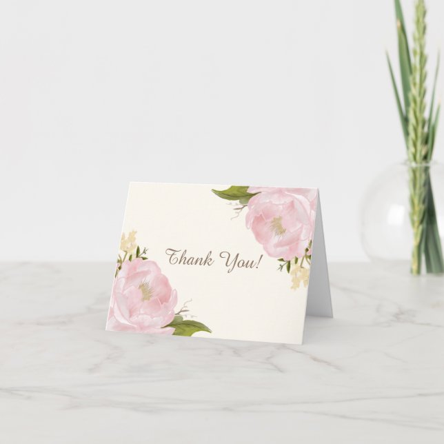Vintage Pink Peonies Wedding Dankeschön Card Dankeskarte (Vorderseite)
