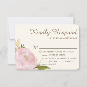 Vintage Pink Peonies Wedding RSVP Card II