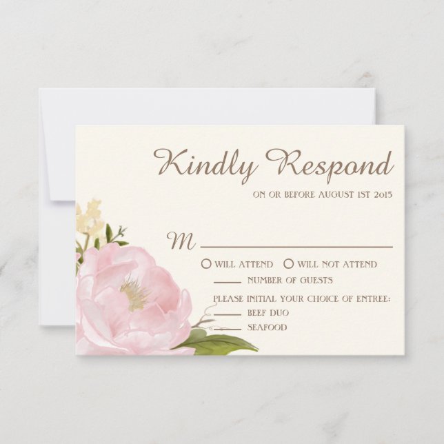Vintage Pink Peonies Wedding RSVP Card III (Vorderseite)