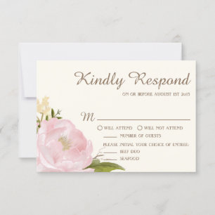 Vintage Pink Peonies Wedding RSVP Card III