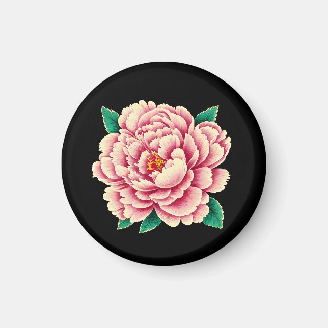 Vintage Pink Peony Blume Magnet (Vorne)