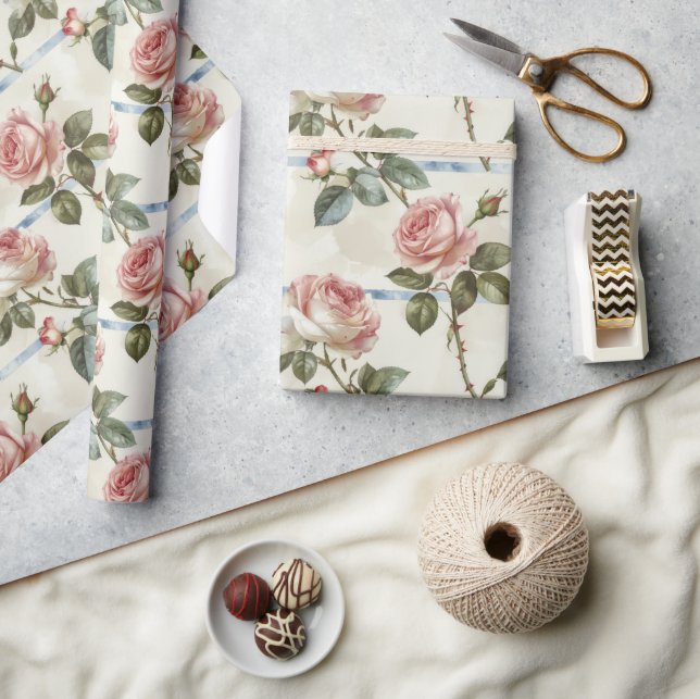 Vintage Pink Rose Geschenkpapier (Kunsthandwerk)