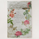 Vintage Pink Rose & Typography Ephemera<br><div class="desc">Elegant and romantic vintage pink French roses and bird on grungy ecru parchment background with ornate engraved ornament,  music notation,  hydrangea and typography.</div>