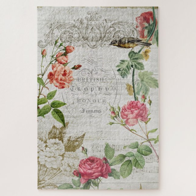 Vintage Pink Rose & Typography Ephemera (Vertikal)