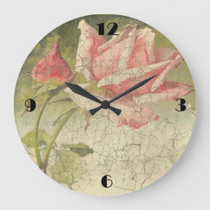 Vintage Pink Rose Wall Clock Große Wanduhr