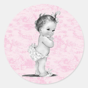 Vintage Pink Toile Baby Shower Stickers