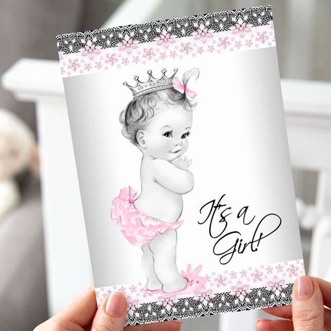 Vintage Pink und Gray Baby Girl Dusche Einladung (Von Creator hochgeladen)