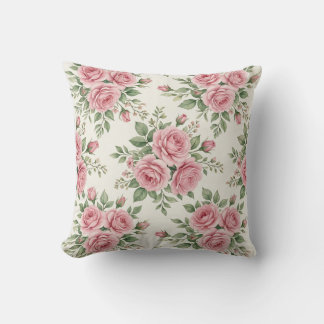 Vintage Pink Watercolor Roses Floral Seamless Kissen