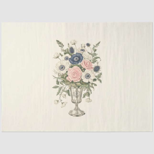 Vintage, pinkfarbene, violett-grüne Blume Seidenpapier (Vorderseite)