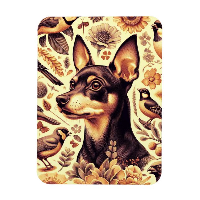 Vintage Pinscher Illustration Magnet (Vertikal)
