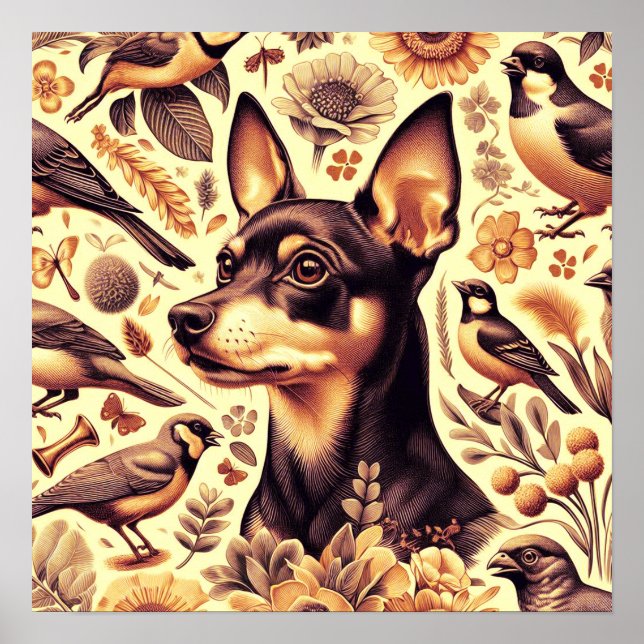 Vintage Pinscher Illustration Poster (Vorne)
