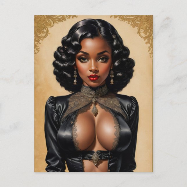 Vintage Pinup Black Girl Postkarte (Vorderseite)