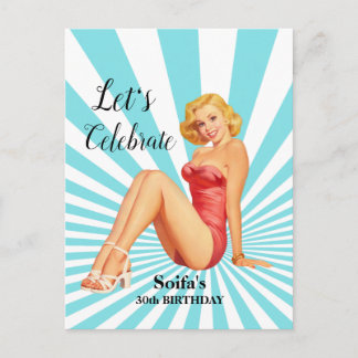 Vintage Pinup Girl Einladung, Geburtstagsaufenthal Einladungspostkarte