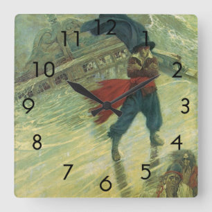 Vintage Pirat, Der fliegende Holländer von Howard Quadratische Wanduhr