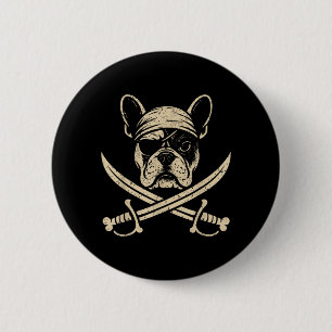 Vintage-Pirat-Französische-Bulldogge-Totenkopf-Hun Button