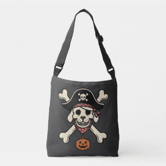 Vintage-Pirat-Hund-Halloween-Totenkopf-Kreuzknoche Tragetaschen Mit Langen Trägern