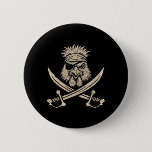 Vintage-Pirat Silkie-Huhn und Totenkopf Bauernhof Button