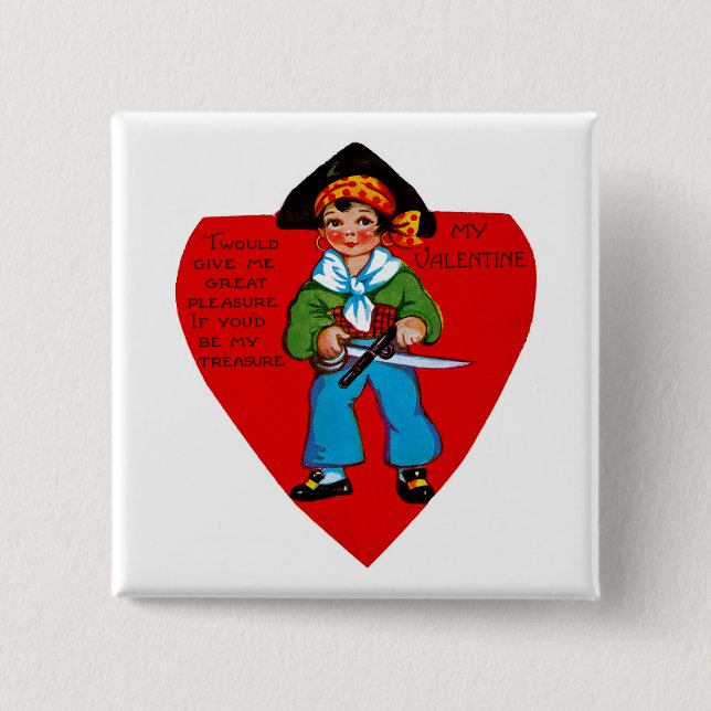 Vintage-Pirat-Valentinstag Button (Vorderseite)