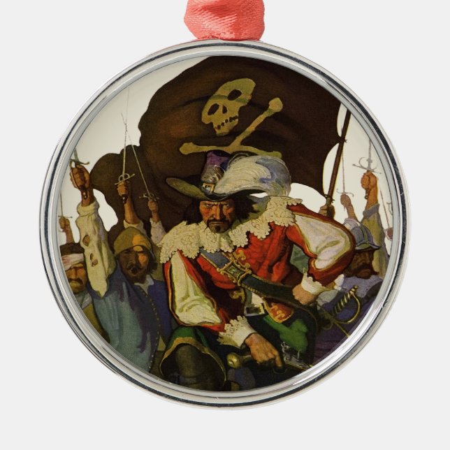 Vintage Pirate Life Wyeth-Illustration Silbernes Ornament (Vorne)