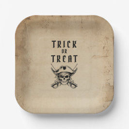 Vintage Pirate Skull Trick Or Treat Halloween Pappteller
