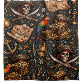 Vintage pirate treasure map shower curtain duschvorhang