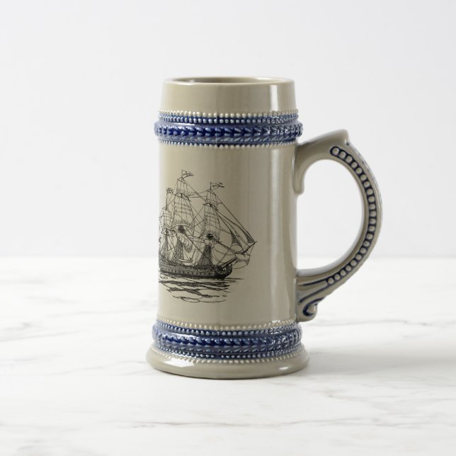 Vintage Piraten Galleon, Skizze eines Schiffs des Bierglas (Rechts)