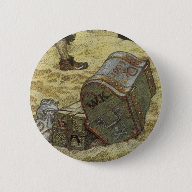Vintage Piraten, William Kidd Burying Treasure Button (Vorderseite)