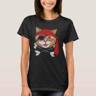 Vintage Piratenkatze Spaß Kätzchen Kreuz Knochen H T-Shirt