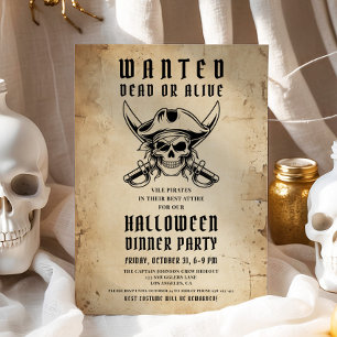 Vintage-Piratenschädel-Halloween-Abendparty Einladung