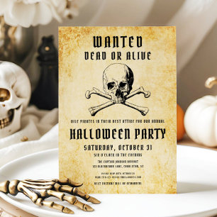 Vintage-Piratenschädel und Knochen Halloween-Party Einladung