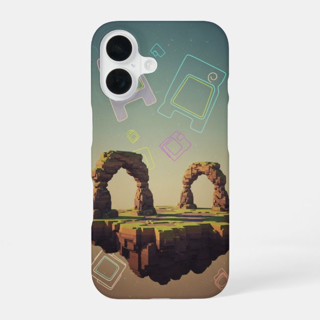 Vintage Pixel-Arcade Fantasy Plateau iPhone 16 Hülle (Rückseite)