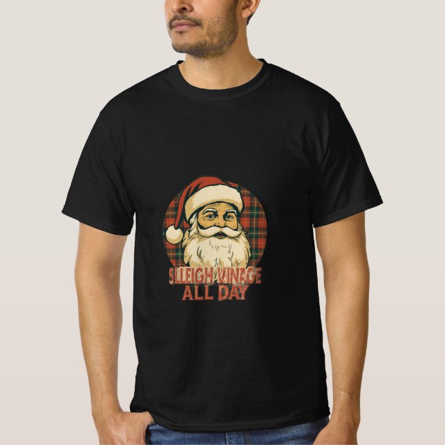 Vintage Plaid Santa Christmas T-Shirt (Devant)