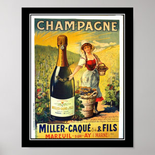 Vintage-Plakat Französisches Mädchen mit Champagne Poster