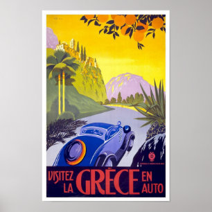 Vintage Plakat Reise Griechenland Auto