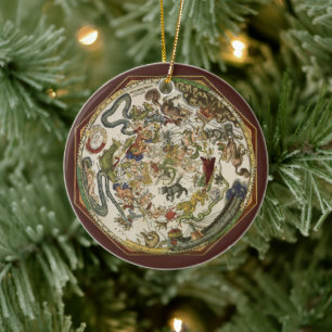 Vintage-Planisphäre Himmelskarte von Peter Apian Keramik Ornament