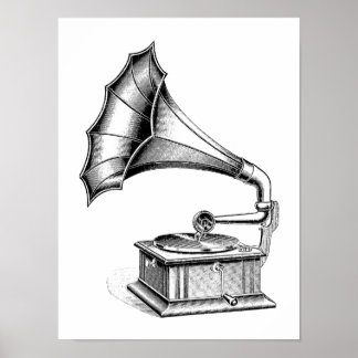 Vintage Plattenspieler Musik Instrument Poster