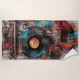 Vintage-Plattenspieler- Street Art Vinyl-Schallpla Strandtuch