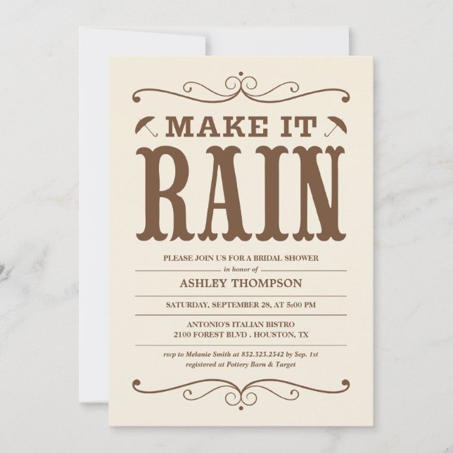 Vintage pluie Invitations de douches nuptiales (Devant)