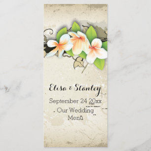 Vintage Plumeria & Efeu beige Hochzeitskarte Menükarte