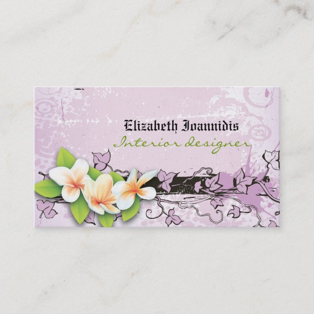 Vintage Plumeria Interior Designer Visitenkarte (Vorderseite)