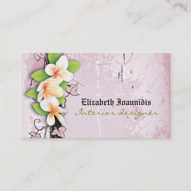 Vintage Plumeria Interior Designer Visitenkarte (Vorderseite)